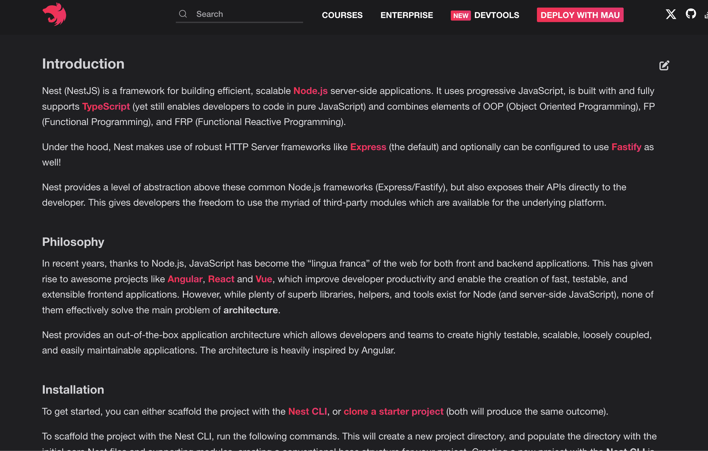 첨부파일 — NestJS 공식 사이트 메인 스크린샷
